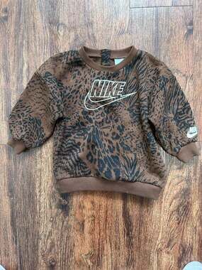 Nike Baby Girls Brown Leopard Animal Print Crewneck Sweatshirt 18M